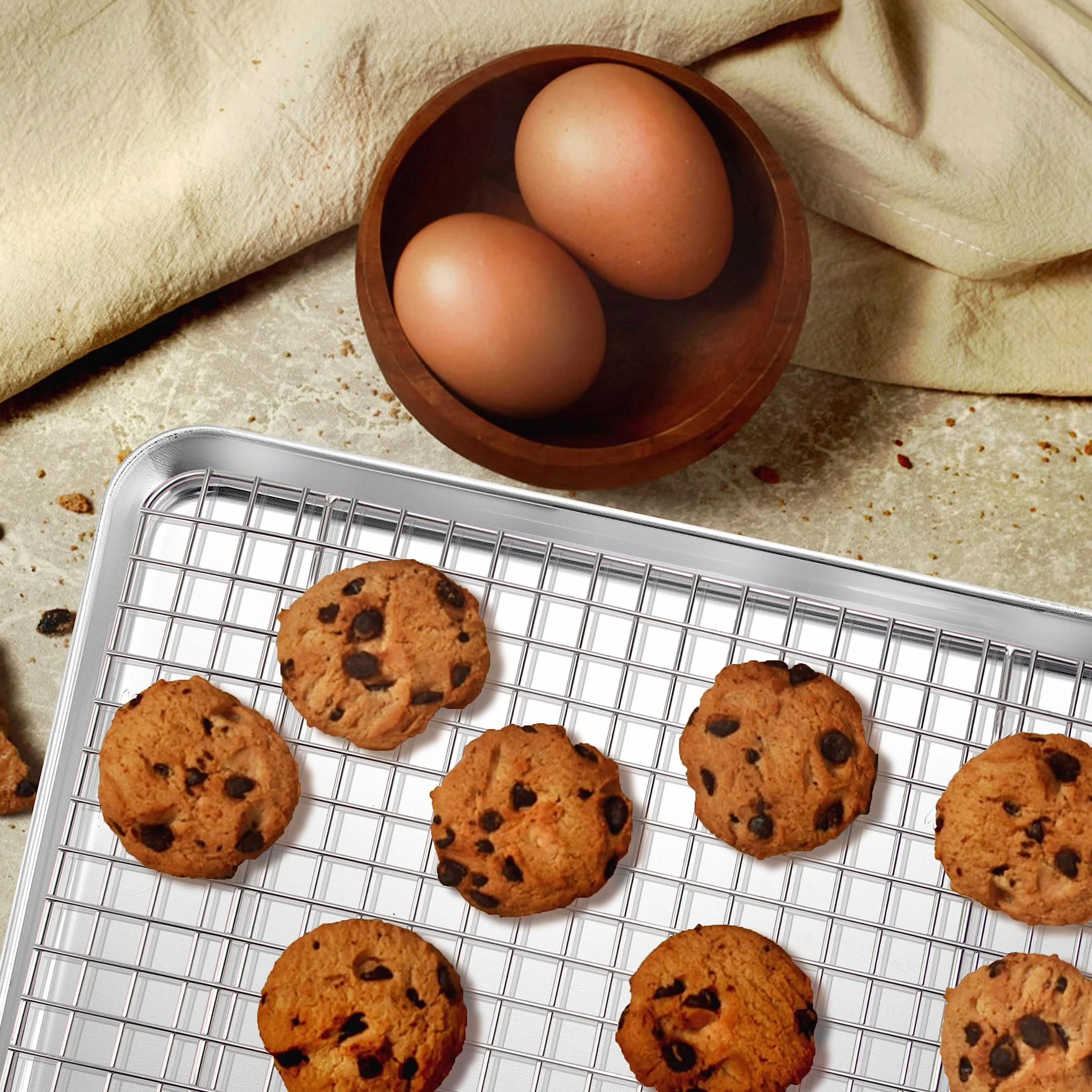 Herogo Teglia da forno con griglia di raffreddamento, grande, 40,5 x 30,4 cm, in acciaio inox, versatile