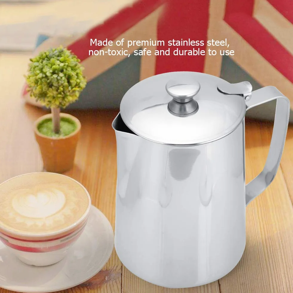 MAGT Bricco per Latte, 1000ml Brocca per Schiumare in Acciaio Inossidabile con Coperchio Brocca per Latte per Cappuccino ed Espresso