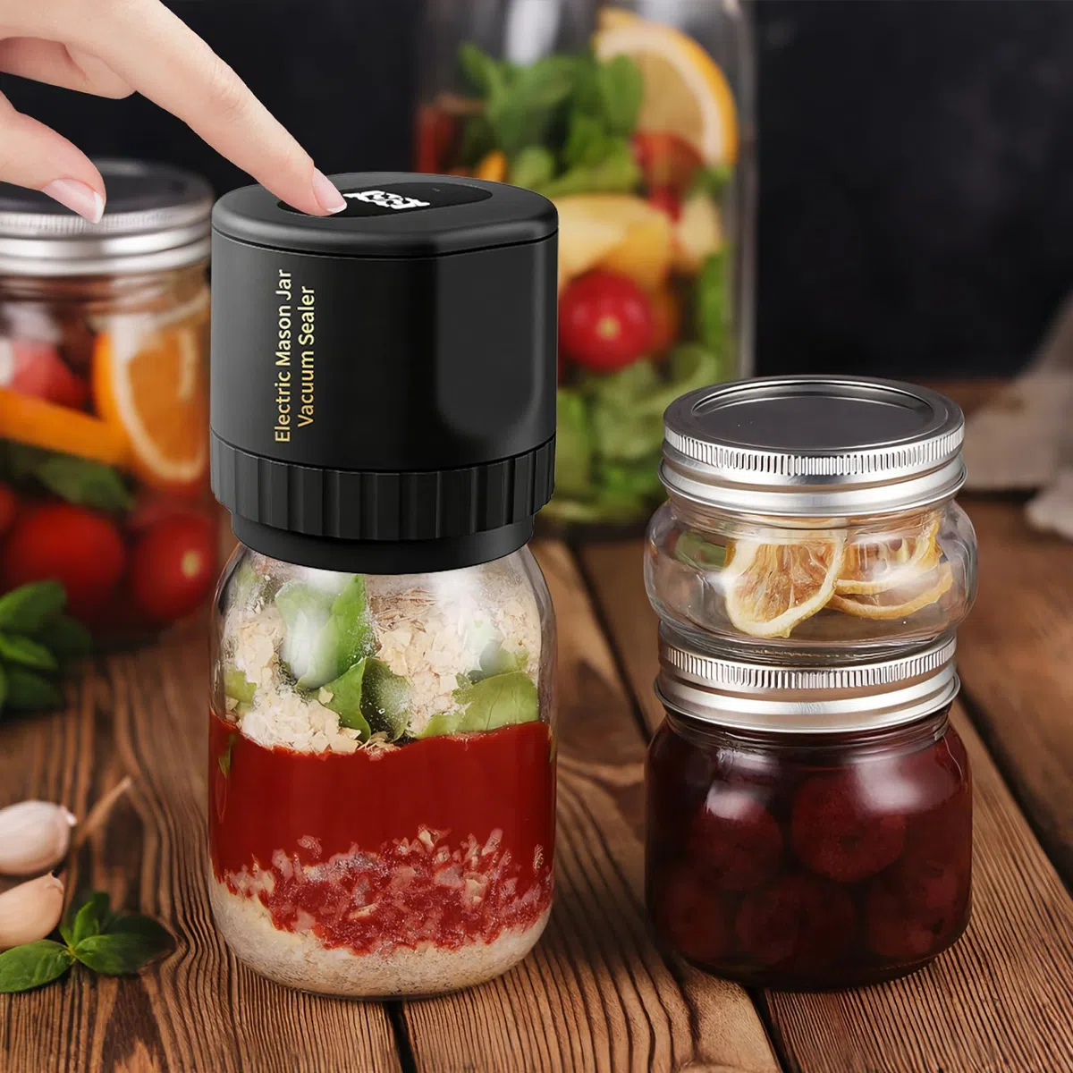Electric Mason Jar Vacuum Sealer, macchina per sottovuoto elettrica per barattoli di conserve, barattolo di vetro sottovuoto, funzione di arresto automatico, portatile, senza fili, per conservare la