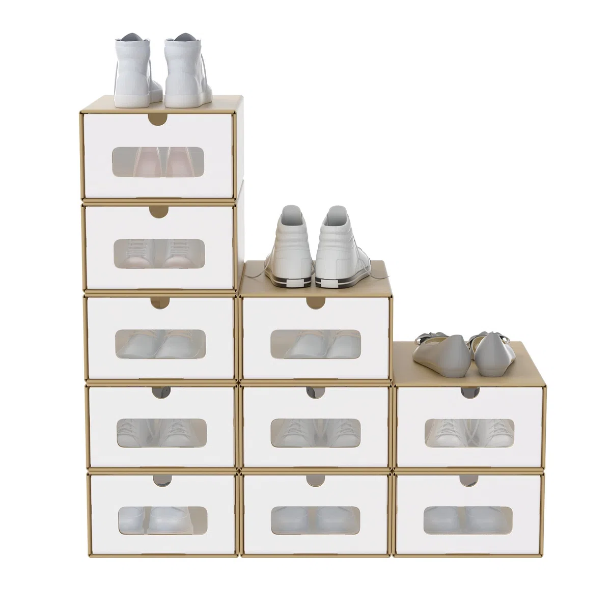 FIVMEN 10 scatole per scarpe impilabili in carta kraft con coperchio e finestra trasparente, organizer per scarpe, 34,5 x 23,5 x 13,5 cm