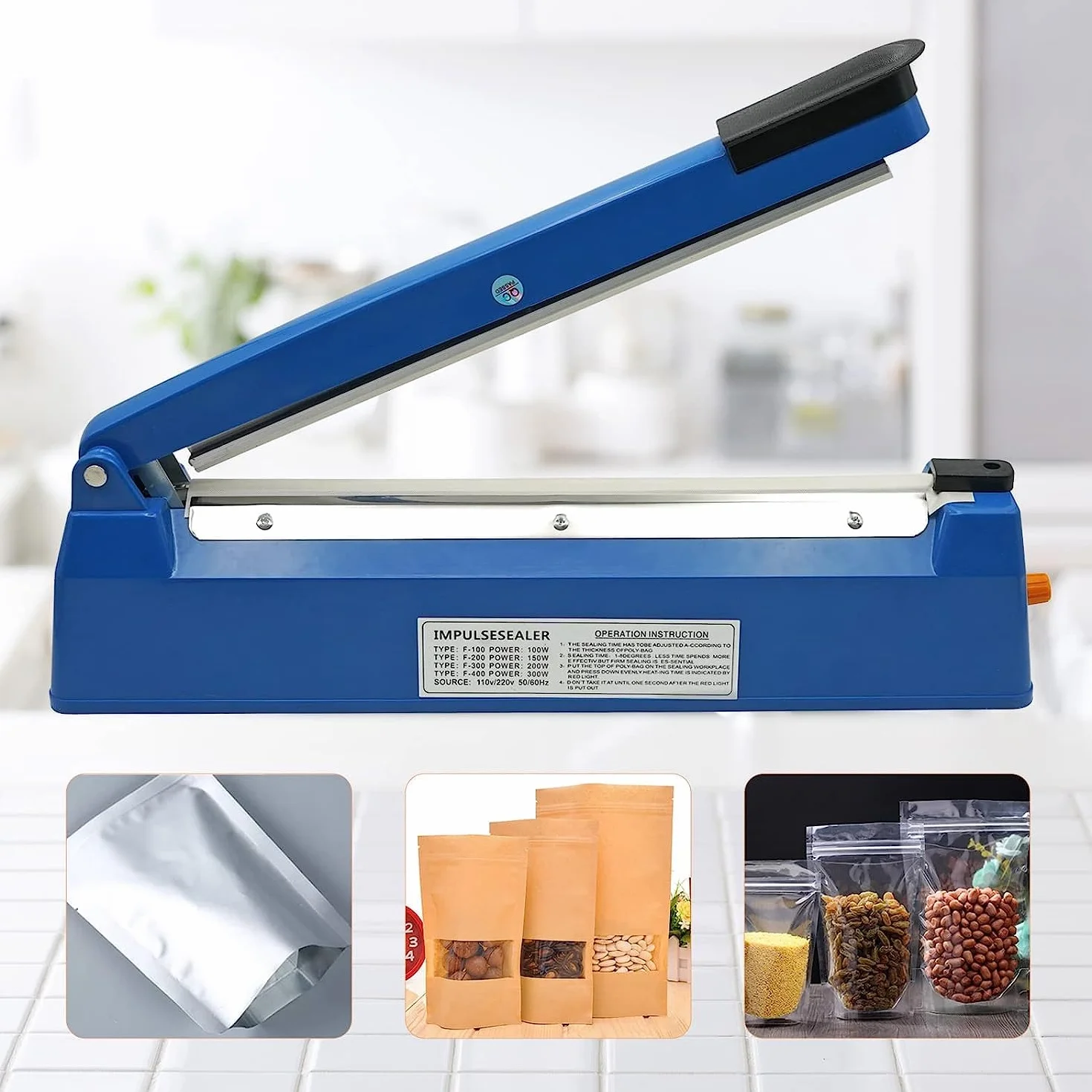 Termosaldatrice per Plastica Sacchetti 300mm Sigillatrice Macchina ad Impulsi Guarnizione Larga 3mm Impulse Heat Sealer for Mylar PP PE Alluminio Bags Macchina Sigillante Plastica