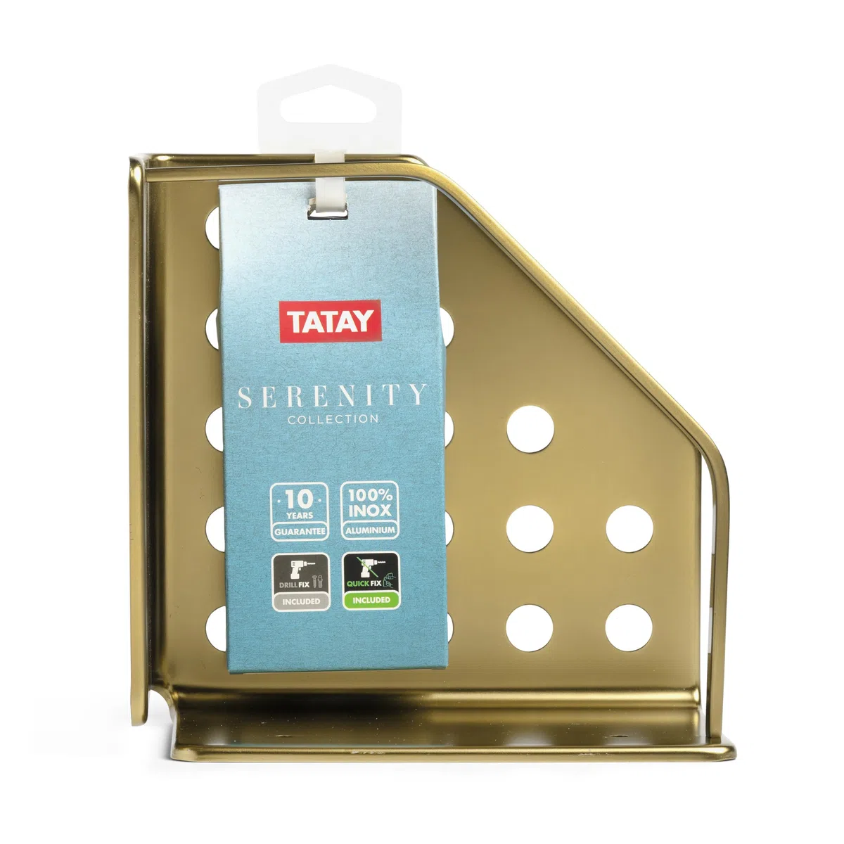 TATAY Mensola Bagno Senza Foratura Mensola Doccia Angolare in Alluminio | Include Viti e Sistema di Fissaggio Quick Fix | Resistente all’Umidità | Moderno | 20 x 12 x 20 cm – Modello Serenity – Oro