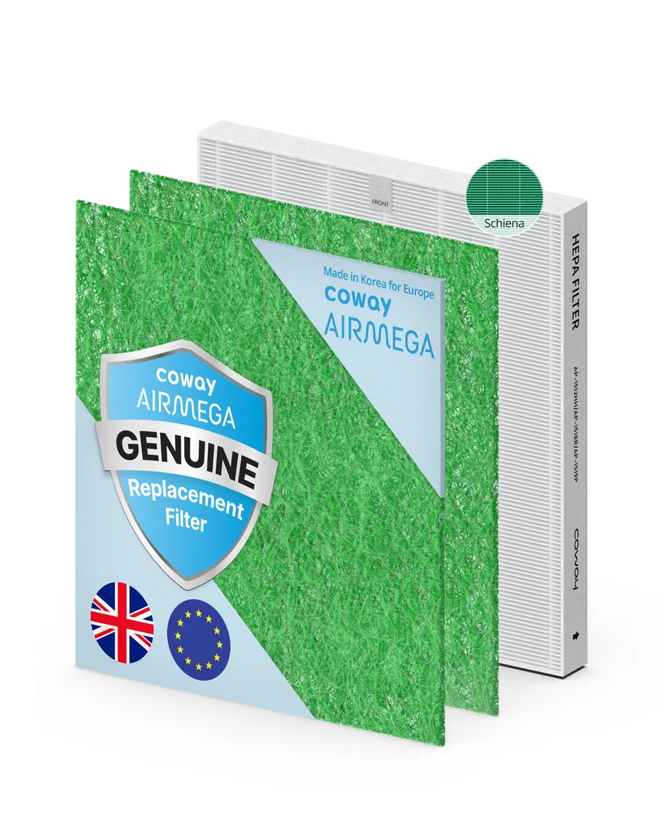 COWAY Filtri di ricambio per Airmega Mighty AP-1512HH e 200M – 2 filtri anti-allergeni + 1 GreenHEPA in un unico pacchetto – Ideale per allergici, efficace fino a 1 anno