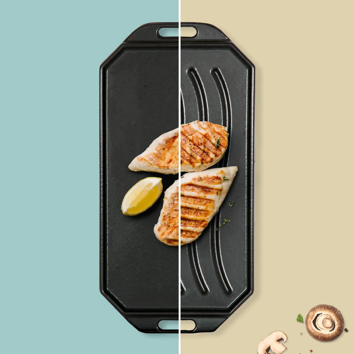 Millarco Padella reversibile in ghisa Cozze® con vassoio in legno 165x330 mm