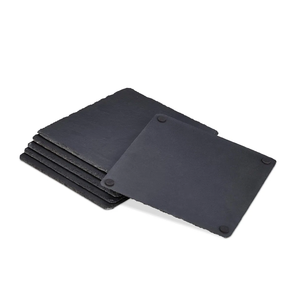 Relaxdays Piatti in Ardesia, Set da 6 Vassoi da 25 x 25 cm per Servire & da Scrivere, Tavolette per Buffet, Antracite
