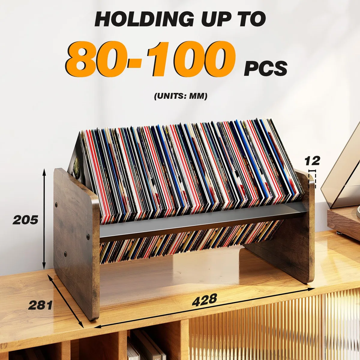 Espositore per Dischi in Vinile, Portadischi per 80-100 Dischi Vinile, Supporto per Dischi & Rack per CD & Mostre per Album, Supporto per riposizionamento di dischi vinile con Divisore Regolabile