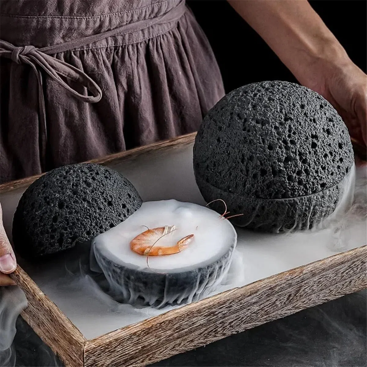 Piatto artistico in pietra vulcanica giapponese, pendolo, frutti di mare, sushi, sashimi, ghiaccio, piastra fumo, 12 cm