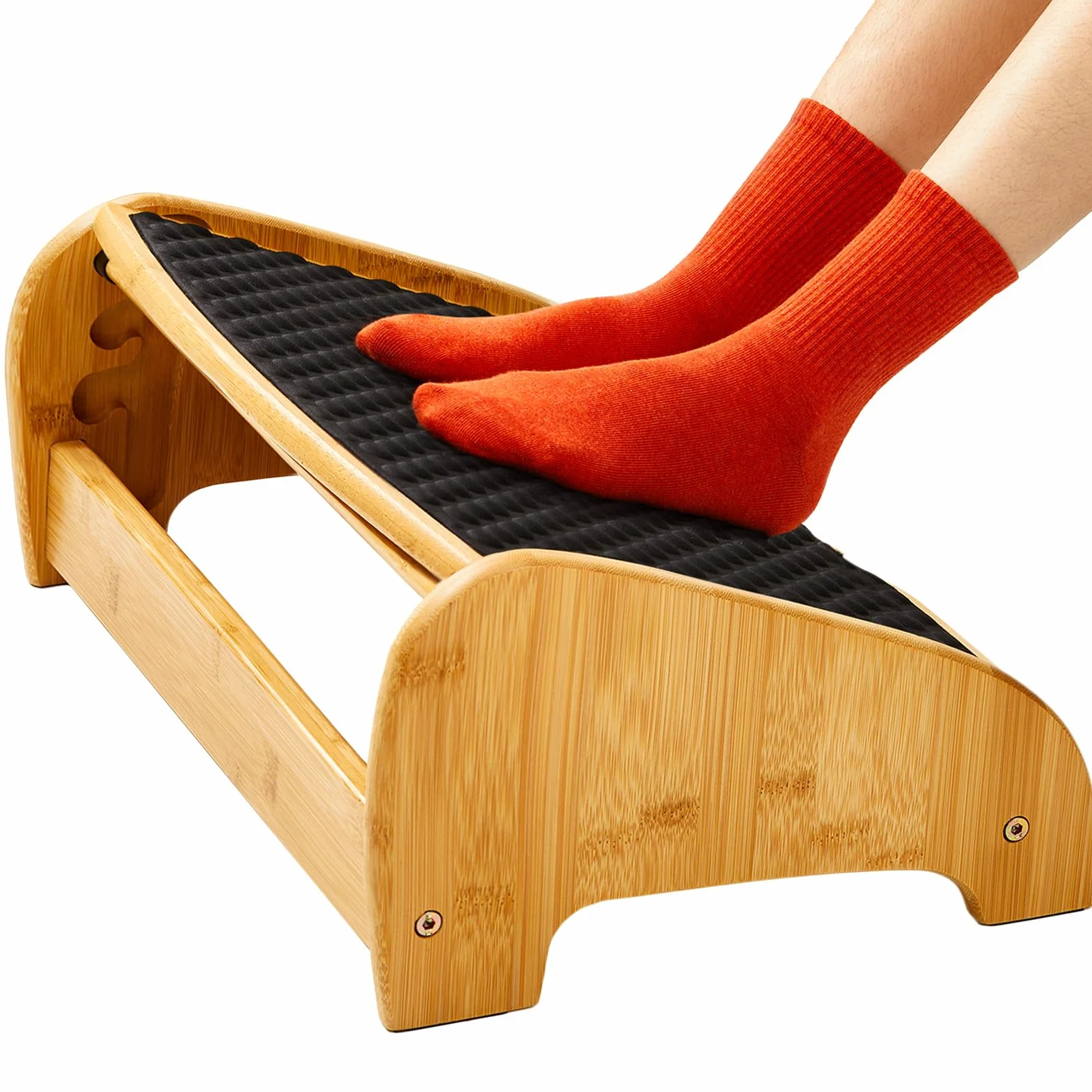 HUANUO Poggiapiedi Scrivania Bambù, Poggiapiedi Ergonomico con 4 Opzioni di Altezza e Angoli Regolabili, Superficie Massaggio Ciottoli, Antiscivolo per Migliorare Postura, Casa e Ufficio