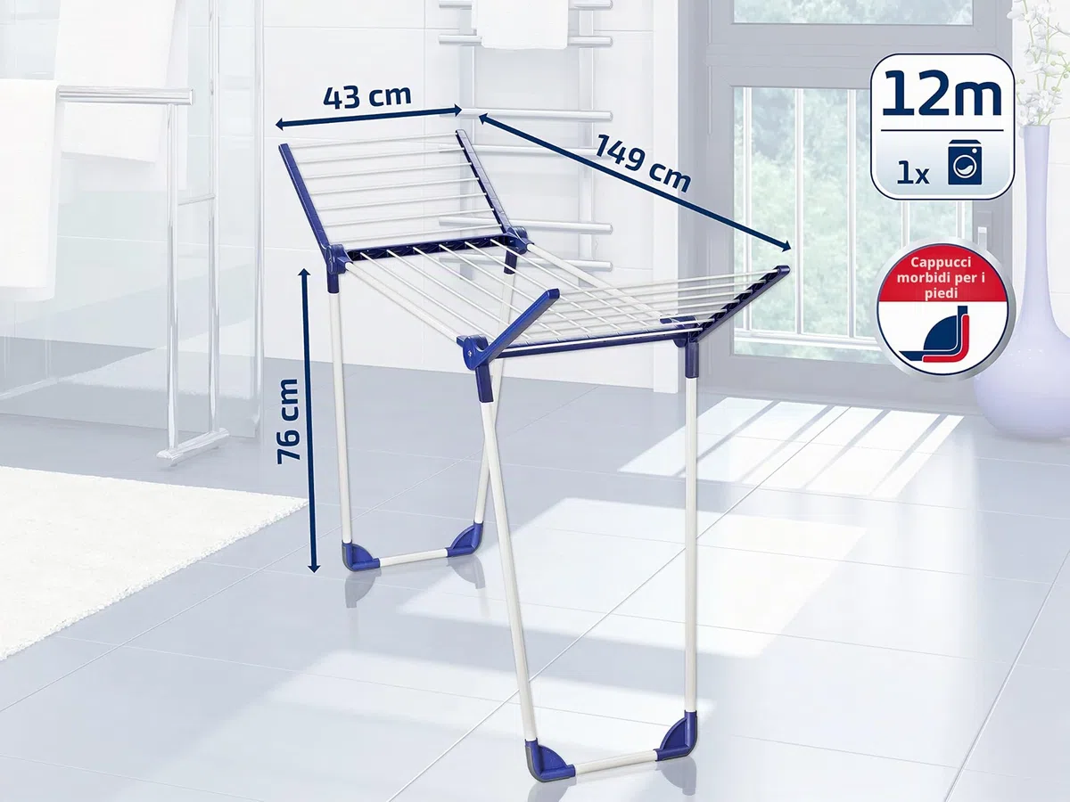 Leifheit Pegasus 120 Solid Compact Stendibiancheria, Stendino Multiuso per Interno ed Esterno, Asciugabiancheria Compatto ed Efficace