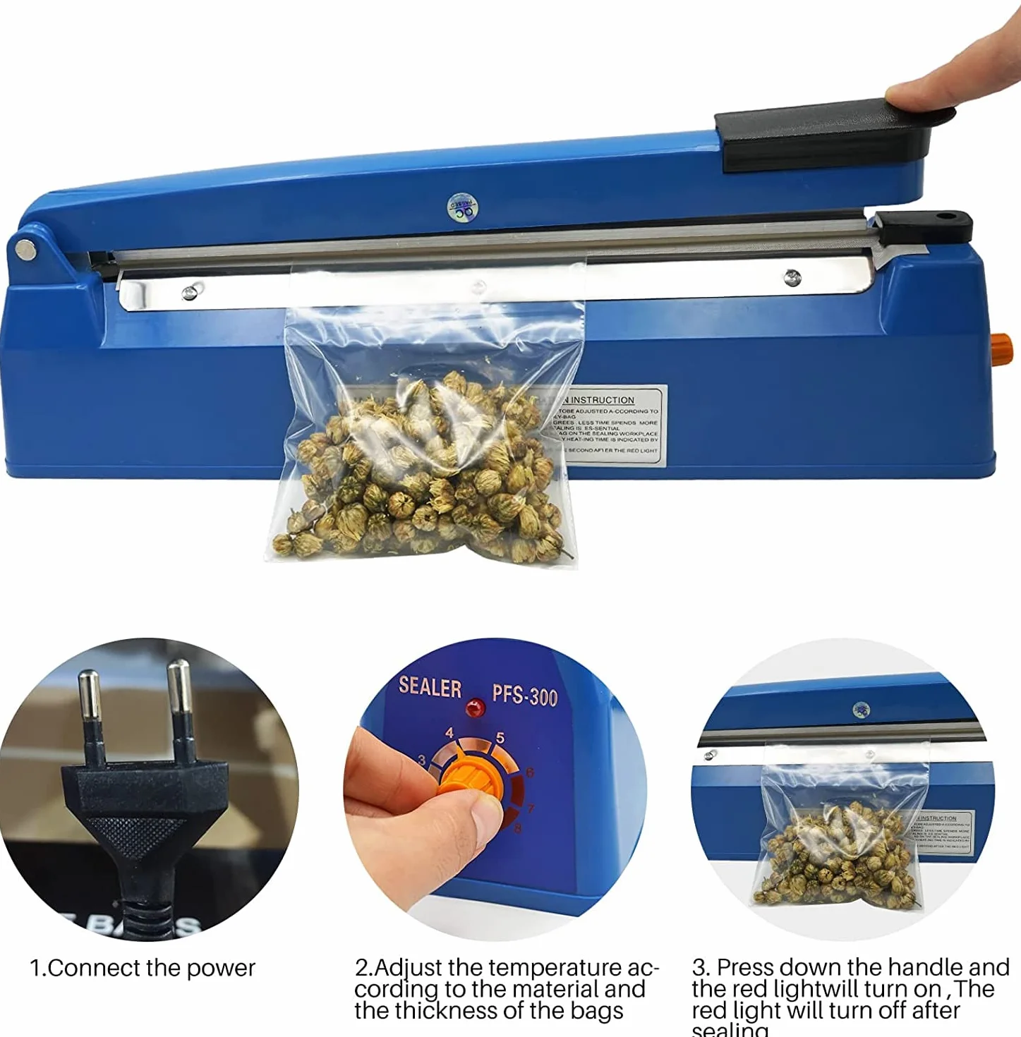 Termosaldatrice per Plastica Sacchetti 300mm Sigillatrice Macchina ad Impulsi Guarnizione Larga 3mm Impulse Heat Sealer for Mylar PP PE Alluminio Bags Macchina Sigillante Plastica