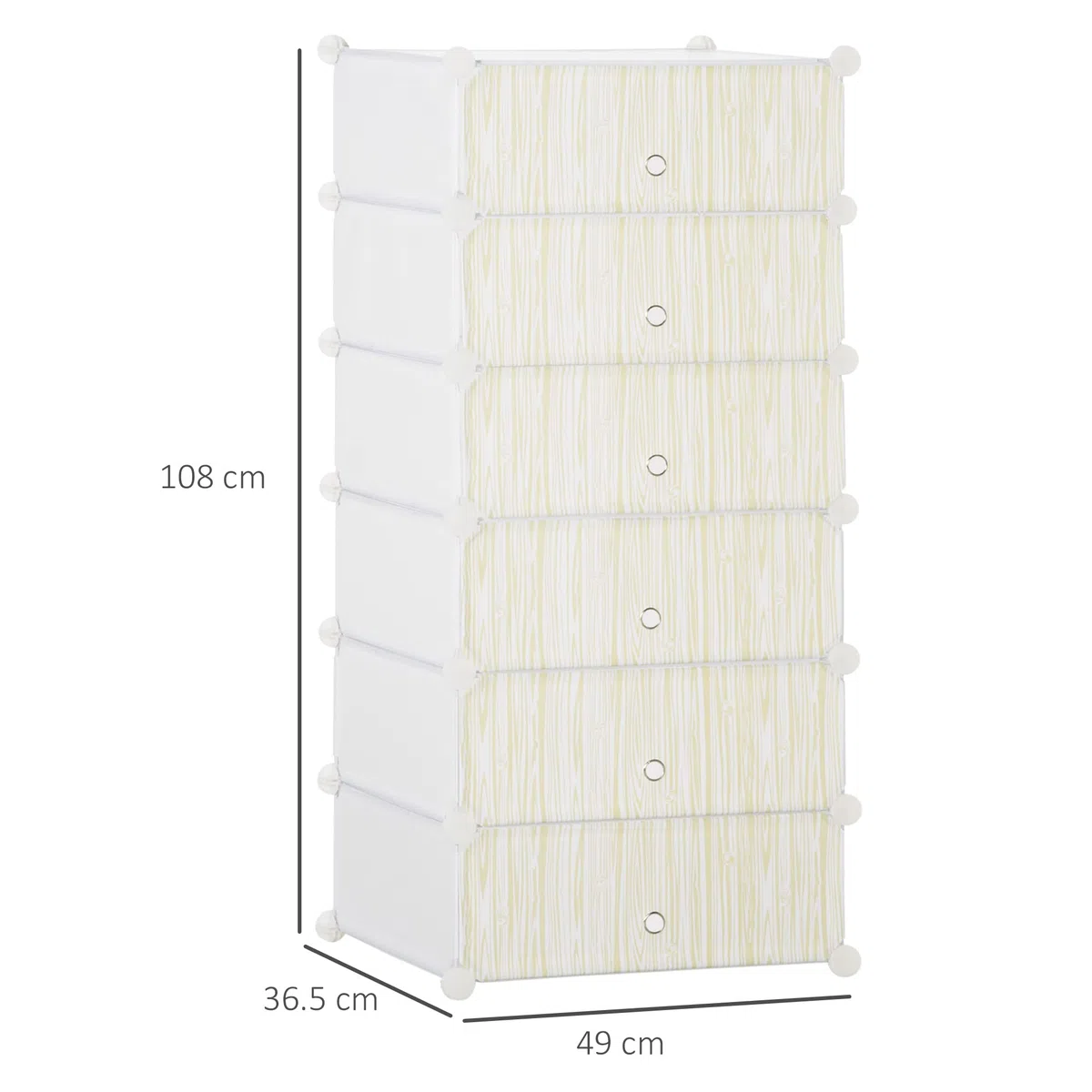 HOMCOM Scarpiera Modulare Salvaspazio con 6 Scatole 45x35x17 cm, Cubi Portaoggetti in Plastica PP e Acciaio, 49x36.5x108 cm, Bianco