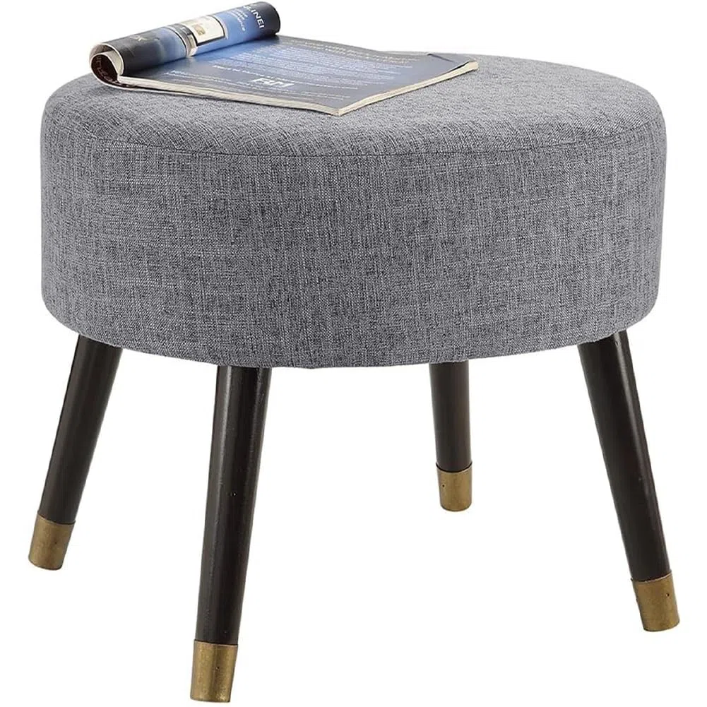 BAKAJI Sgabello Pouf Struttura in Legno e Rivestimento in Tessuto Lino Colore Grigio, Poggiapiedi con Gambe da 24.5 cm, Sgabello Robusto con Comoda Imbottitura Ideale per Arredamento Casa e Ufficio