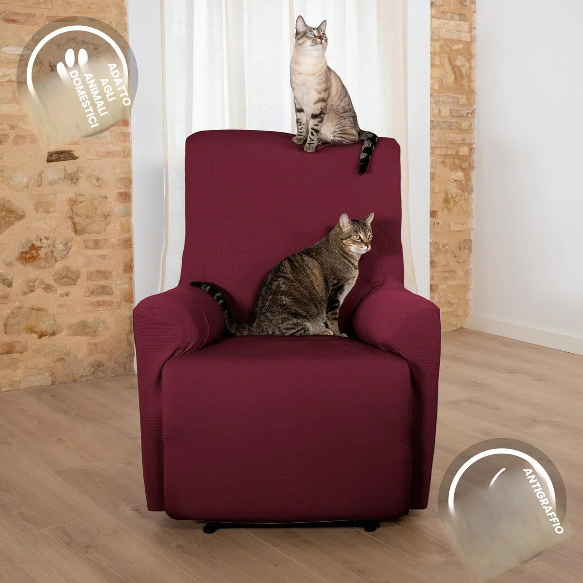 Textilhome Copripoltrona Relax Reclinabile TEIDE 1 Posto – Fodera Elasticizzata, Copridivano Poltrona Protettiva Antigraffio Anti-Animali – Colore Rosso (70-100 cm)
