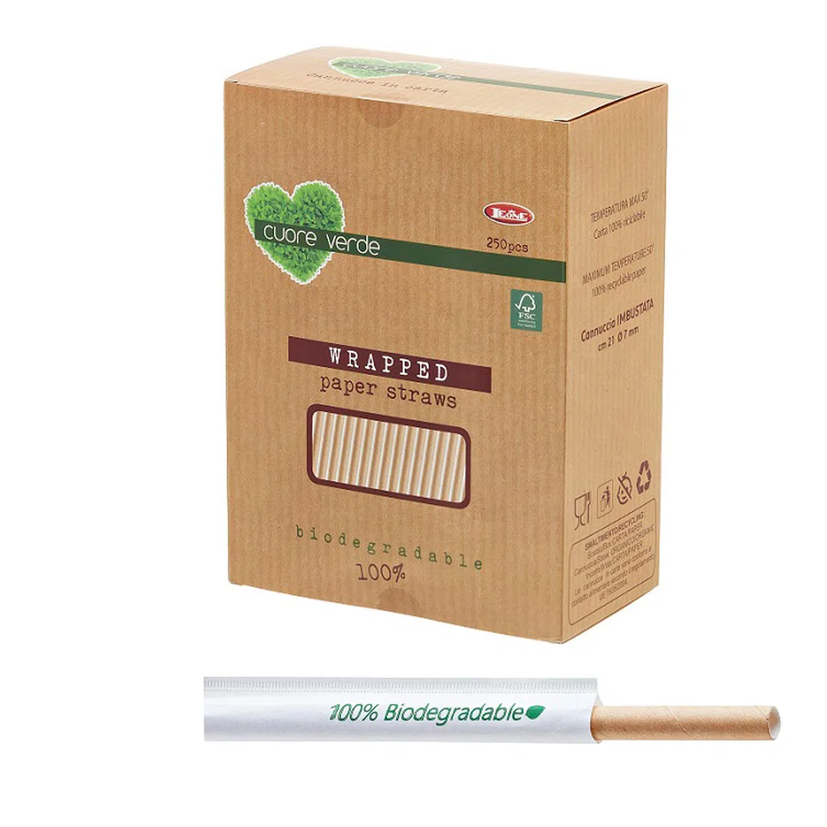 Leone Cannucce Kraft Imbustate Bio, 21 cm, conf. 250 Pezzi