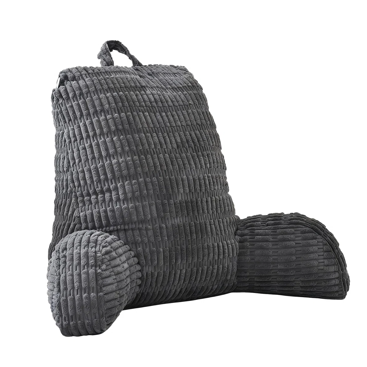 Cuscino da Lettura per Letto e Divano con Schienale a Balze per Adulti, Supporto per Braccia, Cuscini per Leggere/Rilassarsi/Guardare La TV, con Tasca e Fodera Lavabile (Grigio scuro)