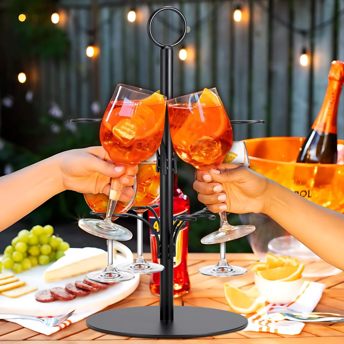 Supporto per albero da cocktail, a 2 ripiani, per champagne/martini, con 8 staffe, non richiede montaggio