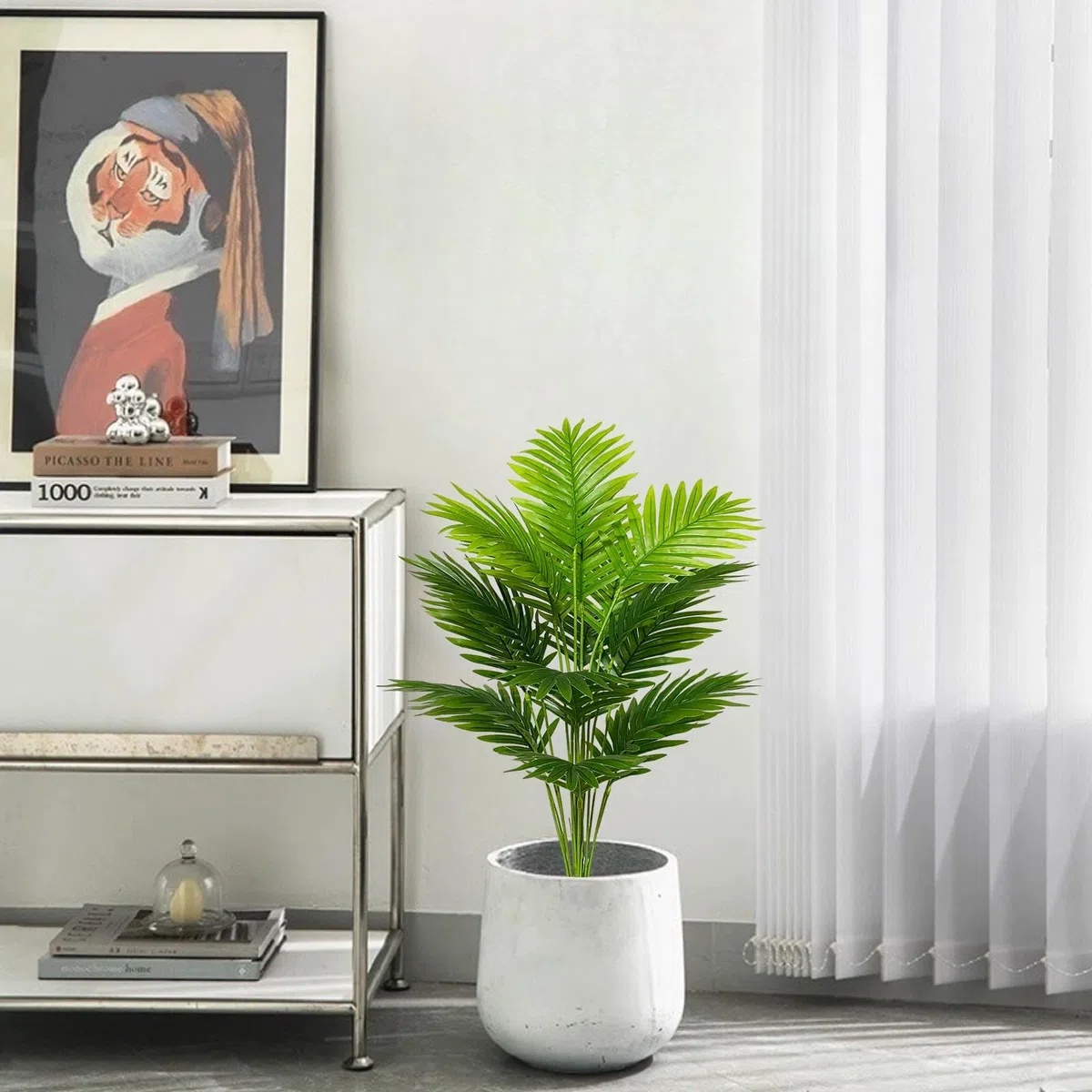 Pianta Artificiale Grandi Piante Finta da Interno Esterno, Alberi Finte in Plastica Vaso Decorativa per Soggiorno Camera da Letto Cucina Balcone Ufficio Casa (80cm Verde Palma)