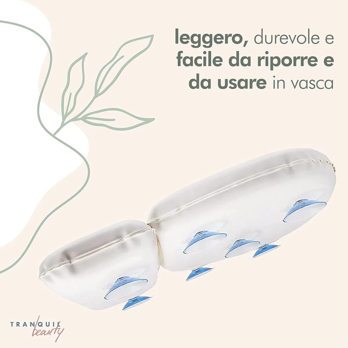 TranquilBeauty Migliori Cuscino Per Vasca da Bagno Per La Testa E Il Collo Con 7 Tazze Di Aspirazione - Cuscino Di Lusso Per Il Sostegno Posteriore Completo (Bianco, 1 Unità (Confezione da 1))