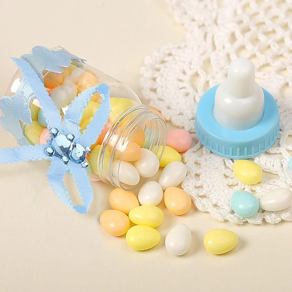 50 pezzi Bomboniera per la doccia con biberon, Scatola di caramelle per biberon Bottiglia di caramelle per bambini mini bottiglie per la doccia del bambino Mini bottiglia di latte del bambino (Blu)