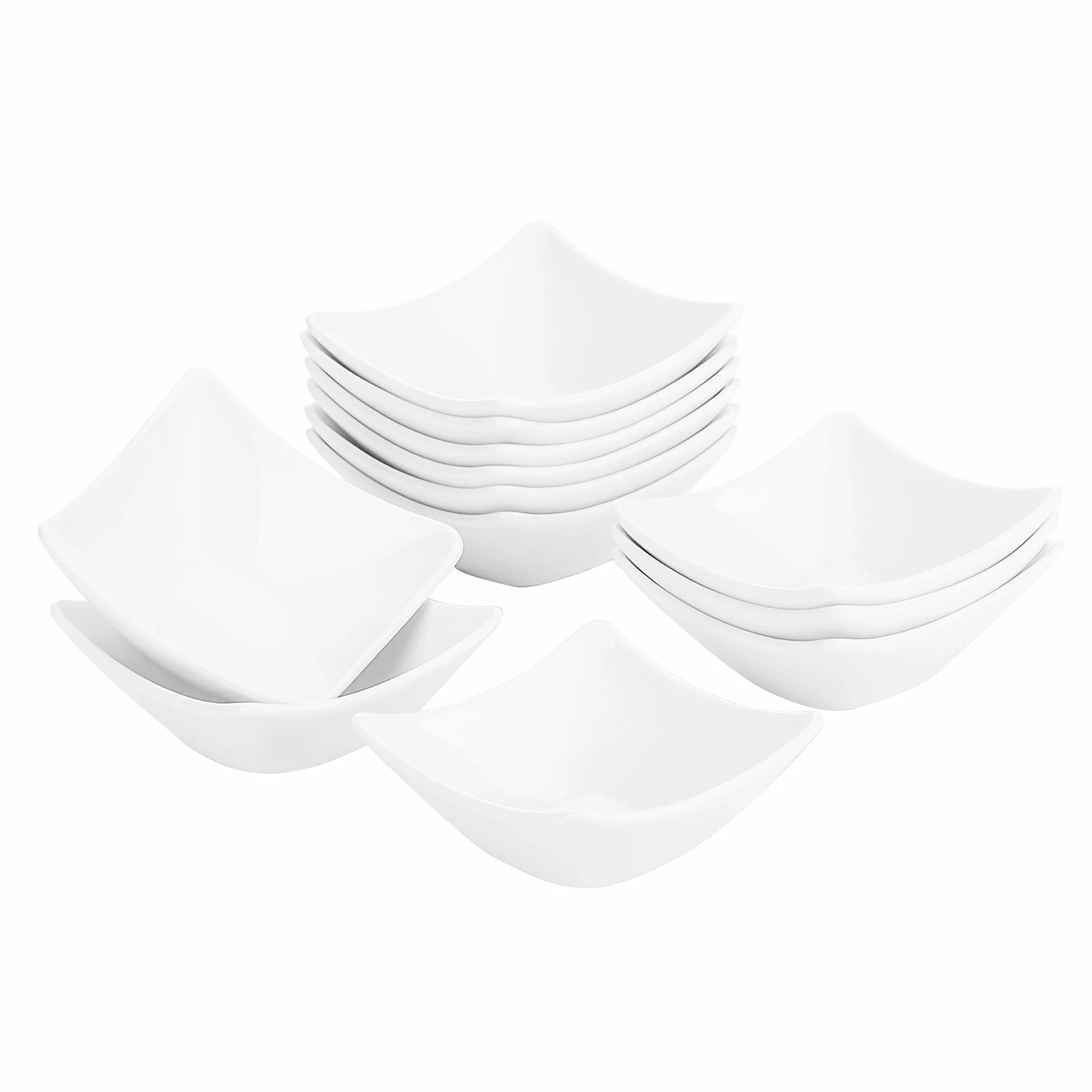 MALACASA, Serie Ramekin.Dish, 12 Pezzi di Ciotoline per aperitivo/per antipasto/per i Dolci/per Salse/per merenda, in Ceramica Bianca, Dimensione: 7.49 x 3.51 x 7.49 cm