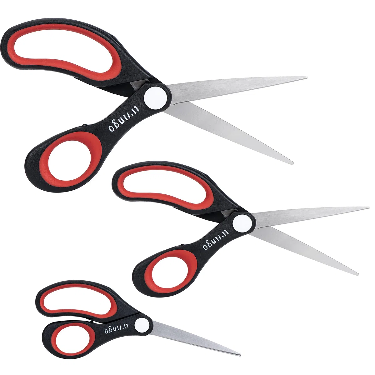 LIVINGO Set di forbici multiuso – Confezione da 4 forbici affilate e robuste per cucina, cucito e tessuto, pollame, carta, artigianato, ufficio, casa, scuola