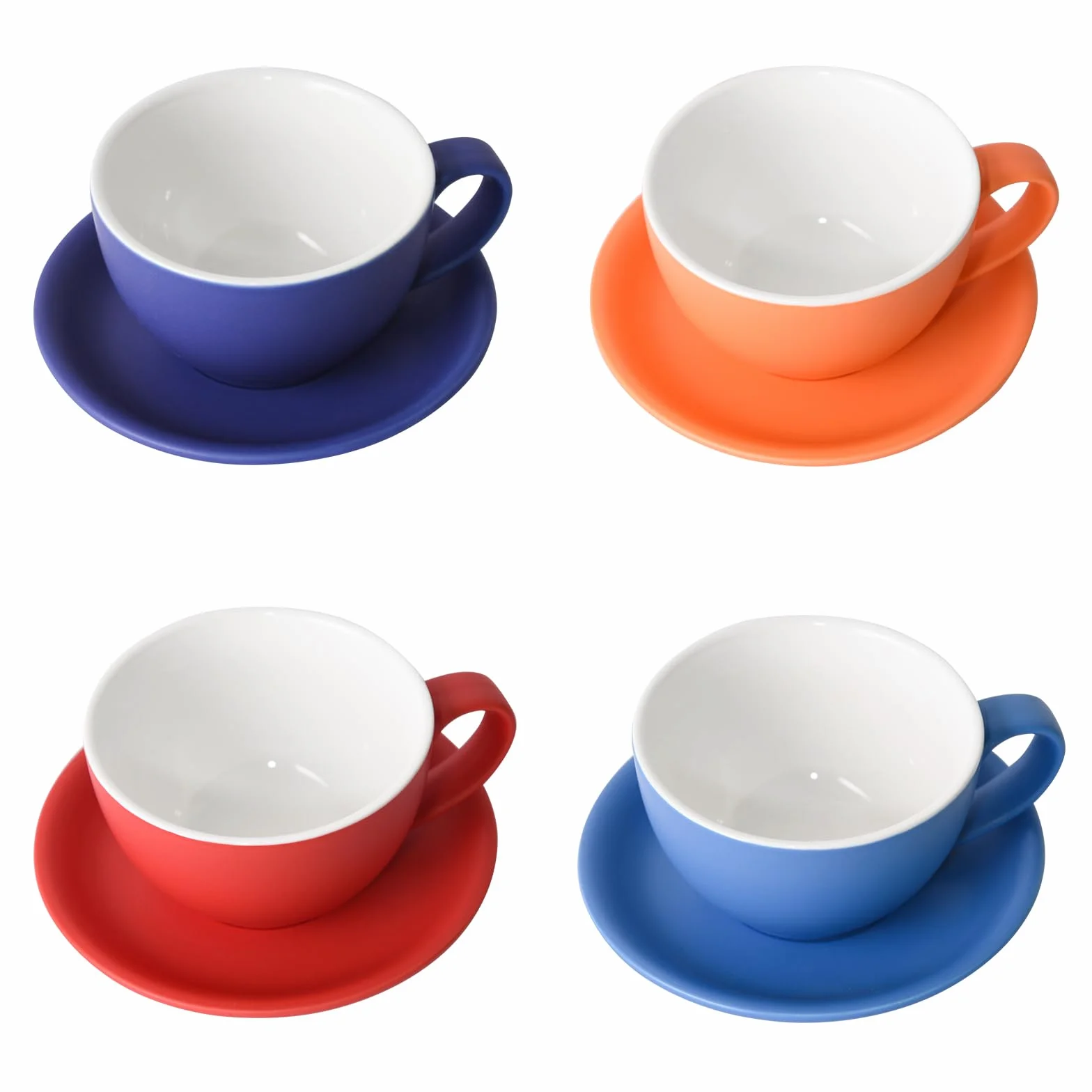Yundu Set di 4 tazze da cappuccino da 300 ml – tazze da caffè in ceramica con piattini, mix di tonalità scure opaco per latte Art & Barista, grandi tazze e piattini per moka