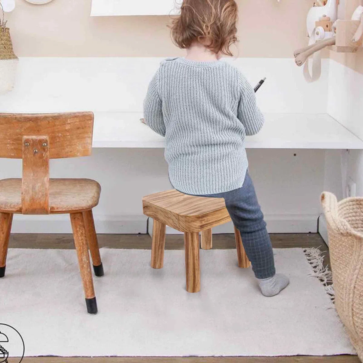 DAJAVE Piccolo sgabello in legno, sgabello per piante, sgabelli per mungitura in legno, sgabelli per interni per bambini, tavolino per piante da appartamento, comodino per camera da letto, 24 x 22 x