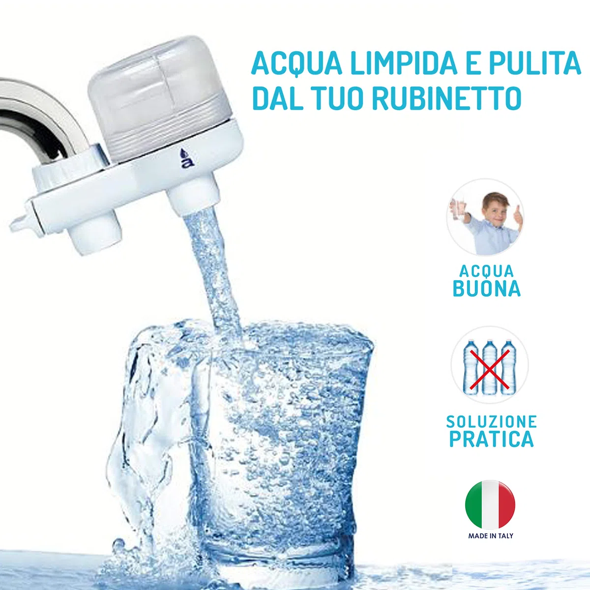 AQUASAN Aquacompact Nuovo Kit 2000 Litri - Filtro Rubinetto Anticalcare con 2 Cartucce, Depuratore Acqua Potabile, Riduce Microplastiche Rimuove Gusto Odore (White)