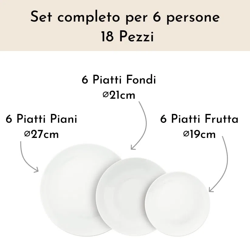 Servizio Piatti 18 Pezzi, Set Piatti 6 Persone in New Bone China, Finitura Lucente e Design Contemporaneo, Eleganza Sottile per Tavole Moderne e Raffinate – Linea Coup