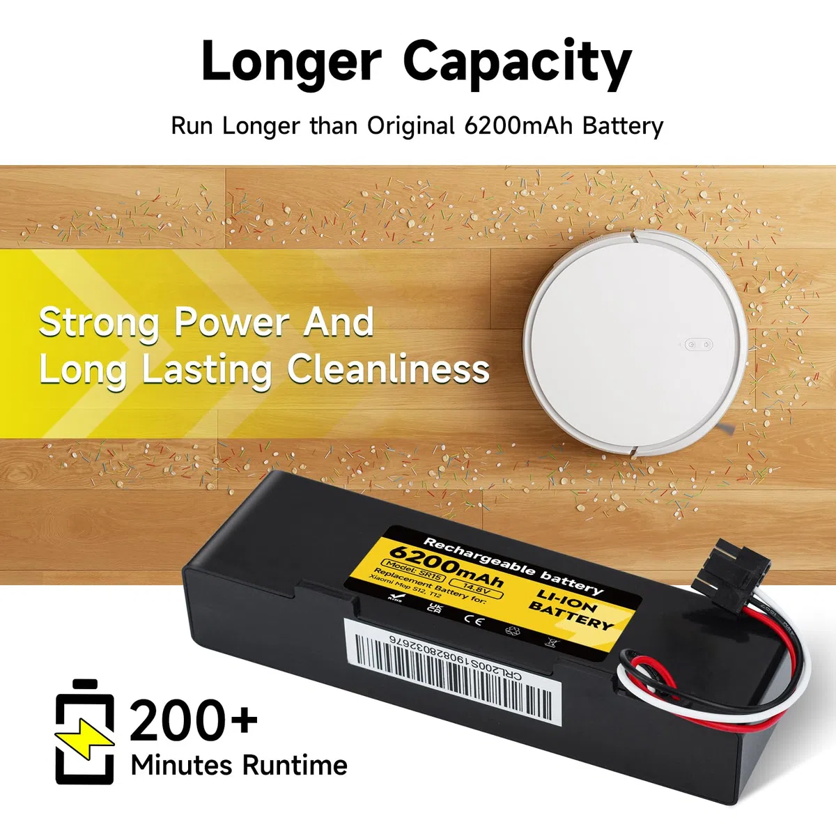 Batteria sostitutiva 6200mAh/14,8V per Xiaomi Mop/Mop 2s / Mop Pro, STYTJ02YM, per Xiaomi T12 S12, per Xiaomi Vacuum Batteria dell'aspirapolvere