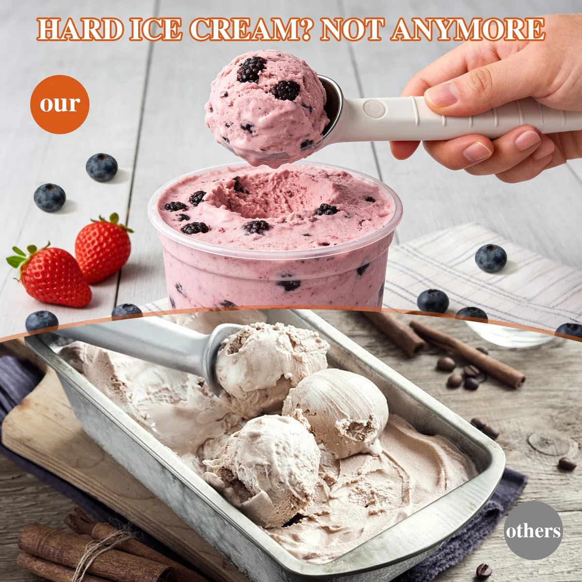 Porzionatore per gelato riscaldabile, cucchiaio per gelato elettrico, ricaricabile, con riscaldamento one-touch a 45 °C in 15 s (max. 70 °C) per gelato duro