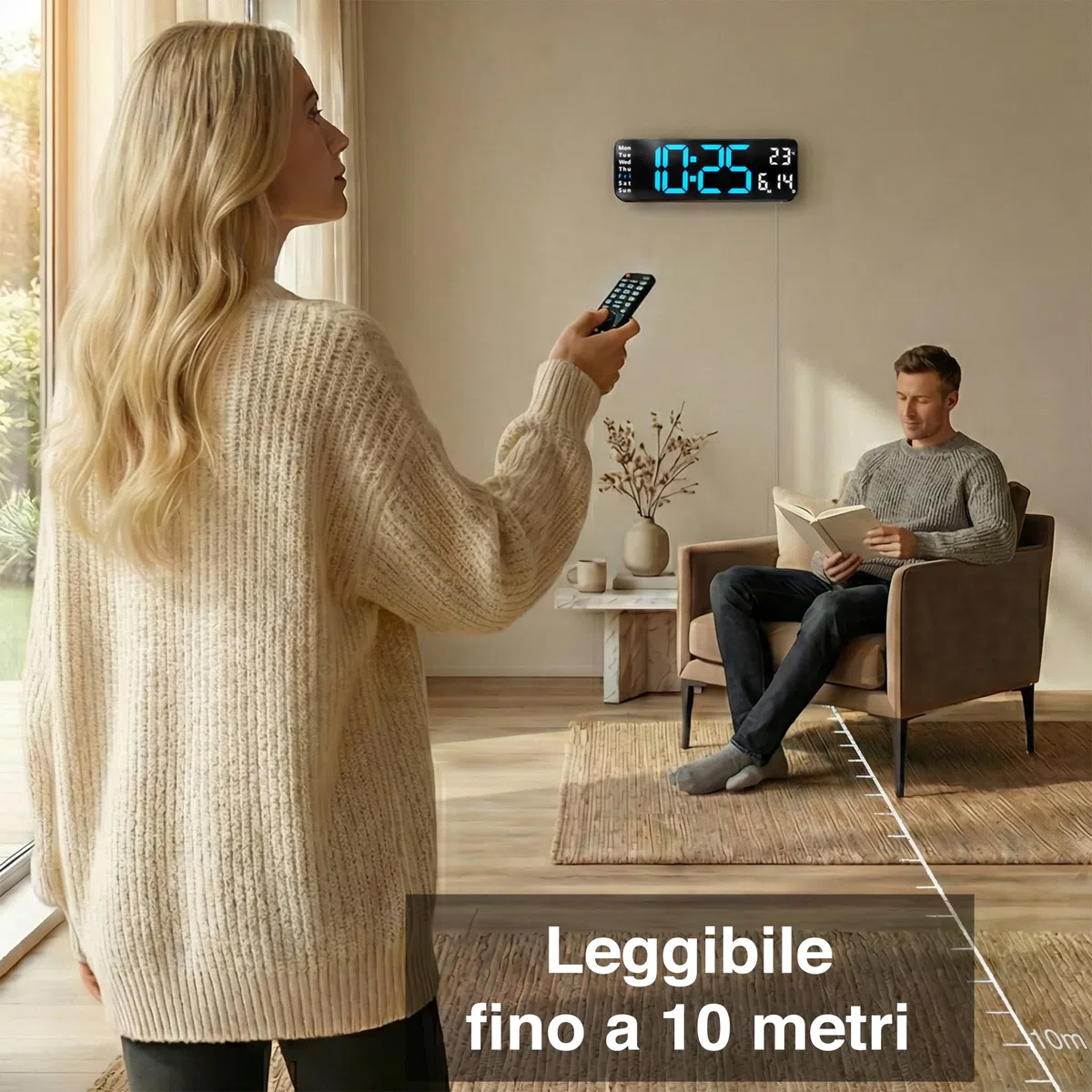 Opis Technology Clock 1 XL Blu/Bianco - Orologio da Parete Digitale LED 31cm, Telecomando & Timer - Per Palestra, Ufficio e Casa (Alimentazione a Cavo)