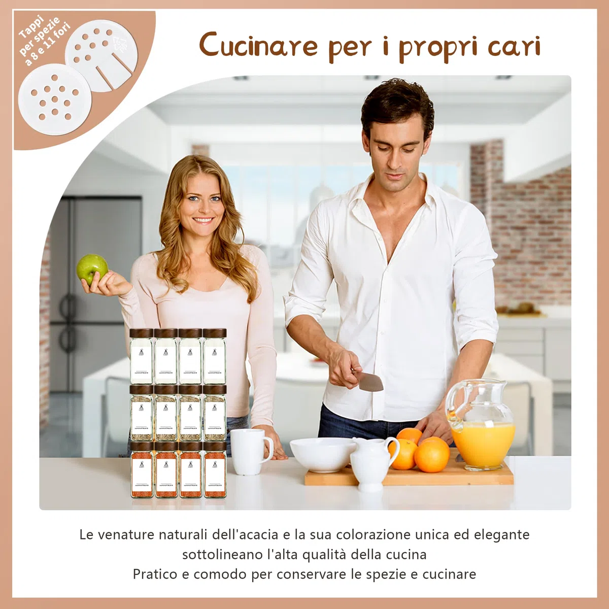 Set di barattoli per spezie, 12 pezzi, 120 ml, sigillati per spezie, portaspezie, portaspezie con coperchio in legno, per l'organizzazione della cucina…