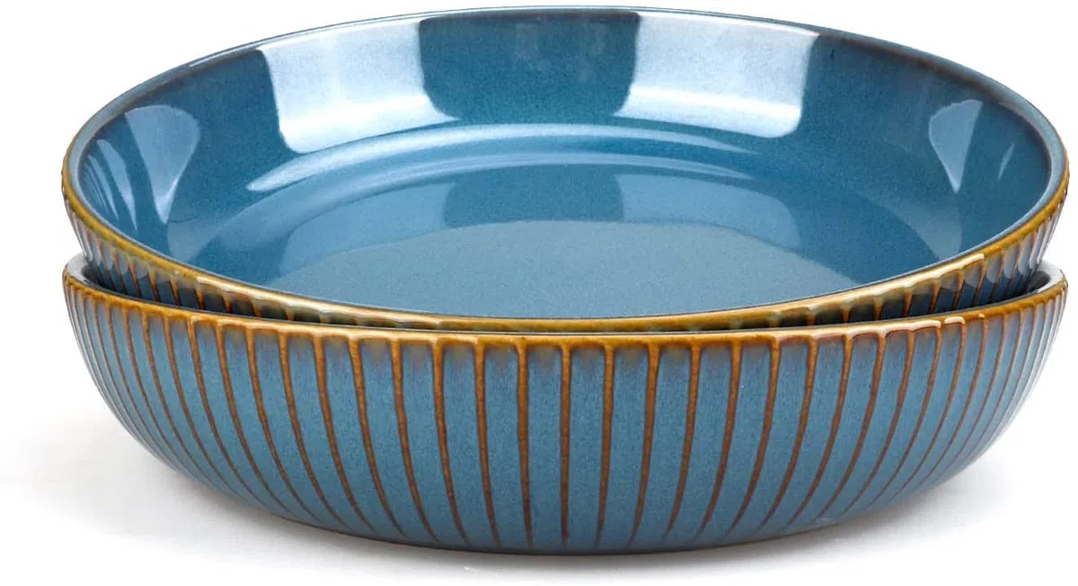 CSYY Ciotole per pasta, ciotole da portata in porcellana da 21 cm, servizio di piatti premium blu per insalata, pasta, frutta (2 pezzi)