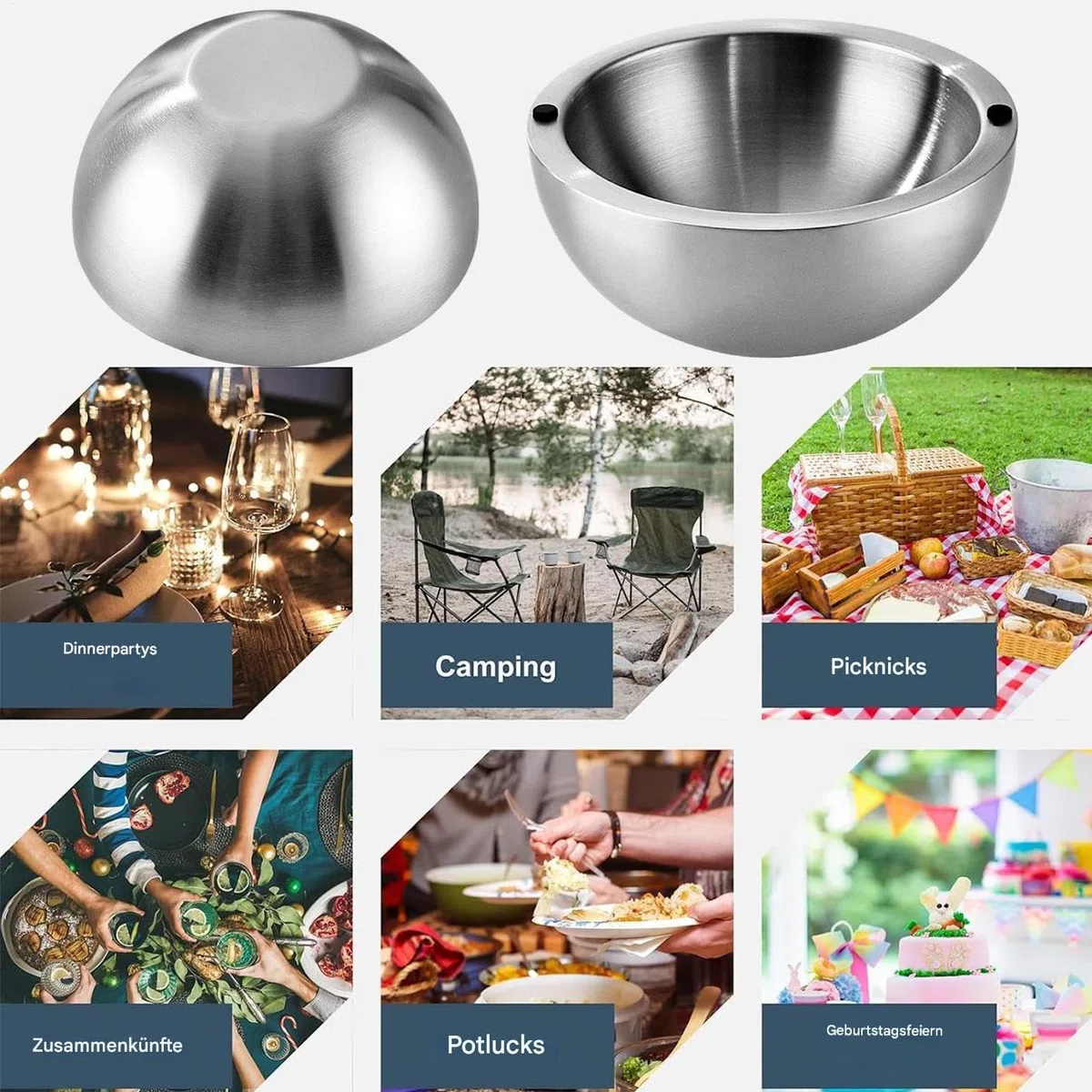 Chiller Bowl,Utensili isolanti in acciaio inox | Ciotola isolata per salse Guacamole Insalata Pesce Buffet Celebrazione Eventi