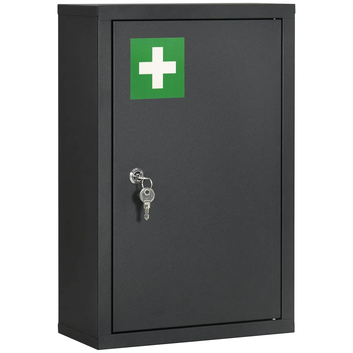 kleankin Armadietto Farmaci a Parete a 3 Ripiani con 2 Chiavi di Sicurezza, Armadietto Porta Medicinali in Acciaio, 30x14x46 cm, Nero