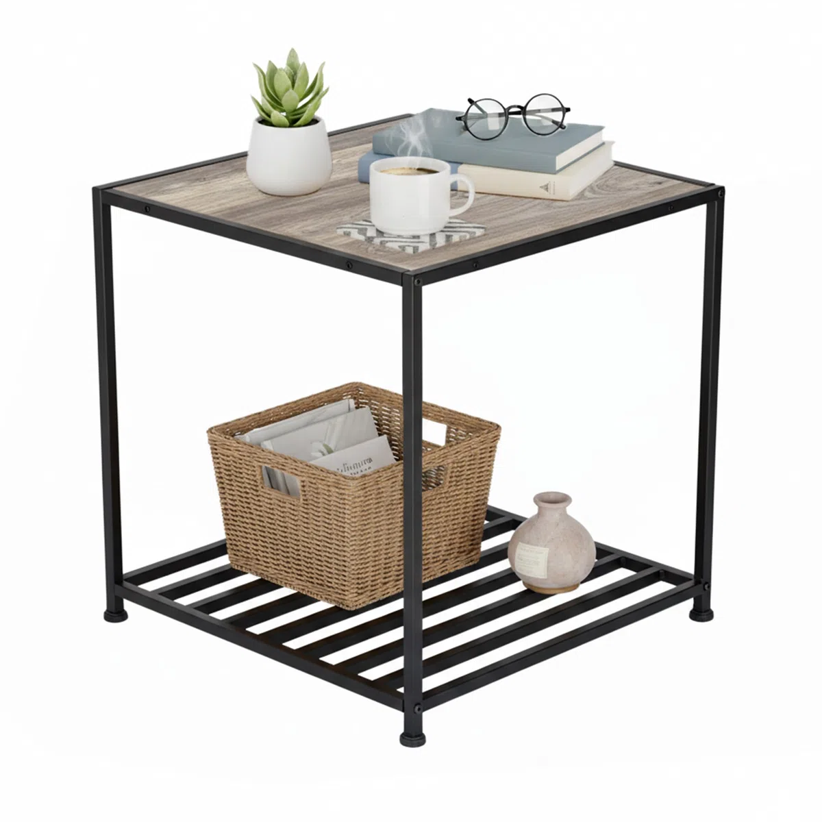 Tavolino Relaxdays, con ripiano HLP: 50x50,5x50,5 cm, Design Industriale, per Soggiorno e Camera, Metallo, Grigio