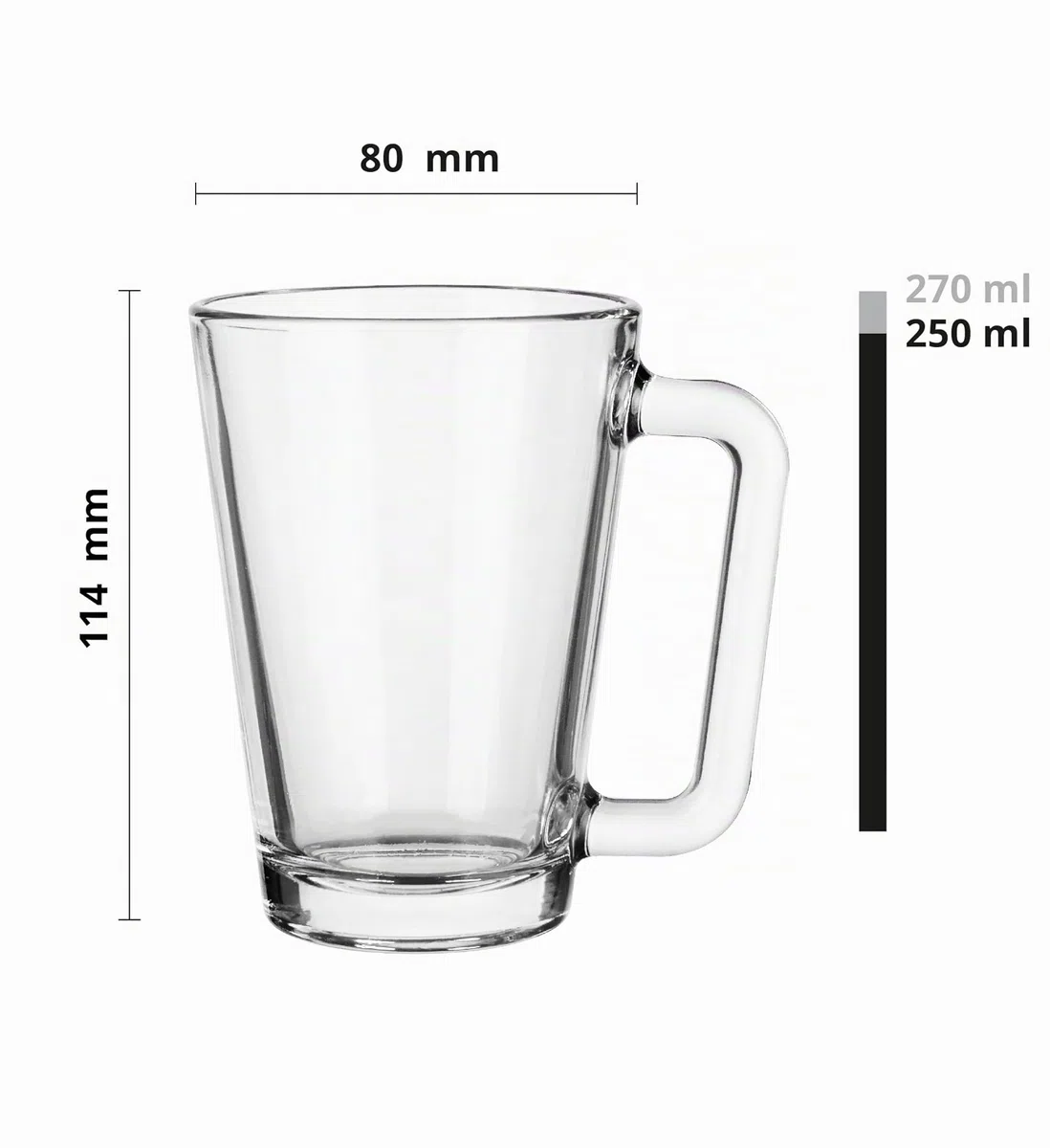 Glasmark Krosno - Set di 6 bicchieri, 250 ml, bicchieri in vetro con manico, orecchio colorato, bicchiere da bere, tazza, bicchiere in vetro con auricolare, lavabile in lavastoviglie