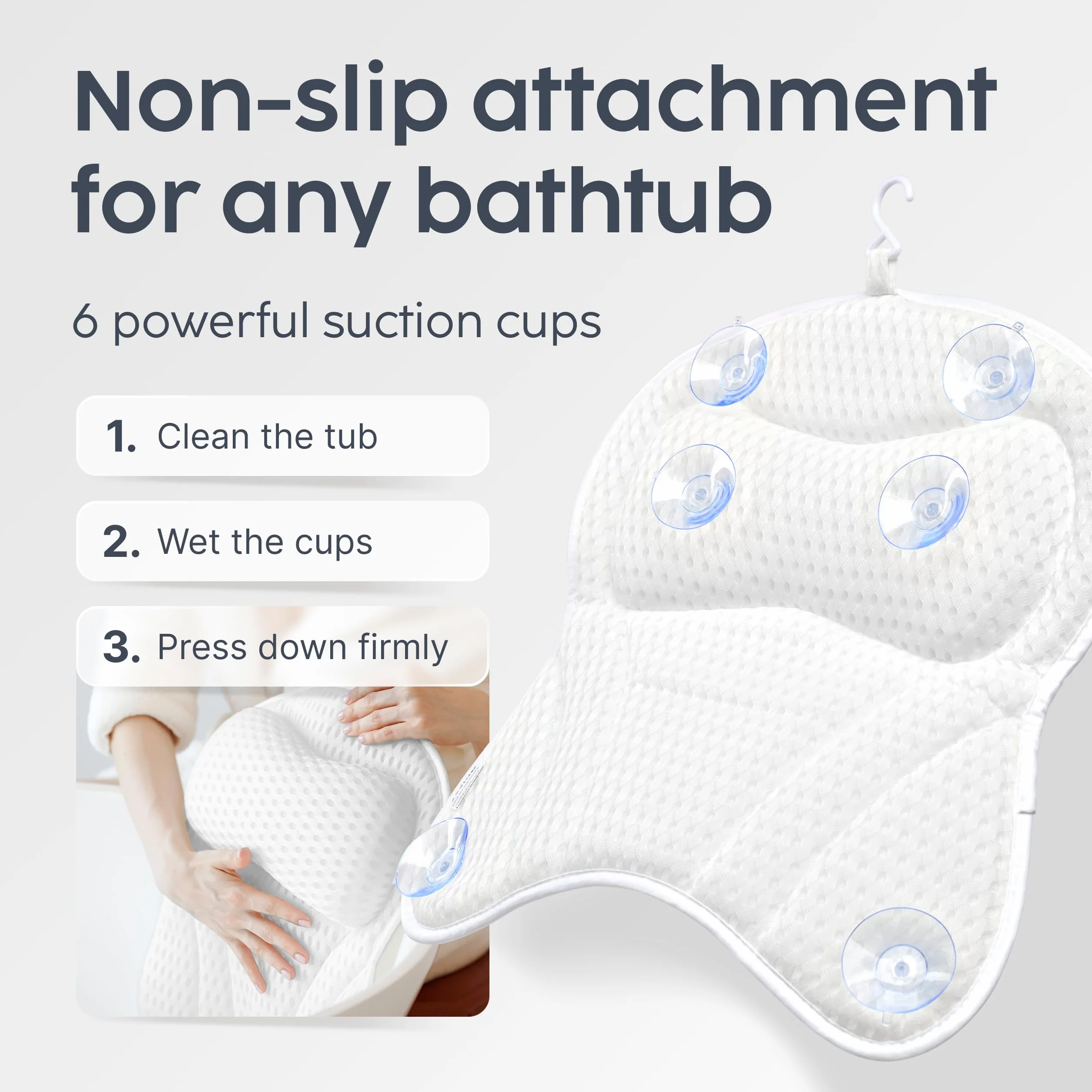 Vesta+ Cuscino vasca da bagno L Bianco con ventose e ganci, Cuscino da vasca test vincitore come cuscini vasca e cuscino per vasca da bagno, cuscino per la vasca da bagno e cuscino per vasca