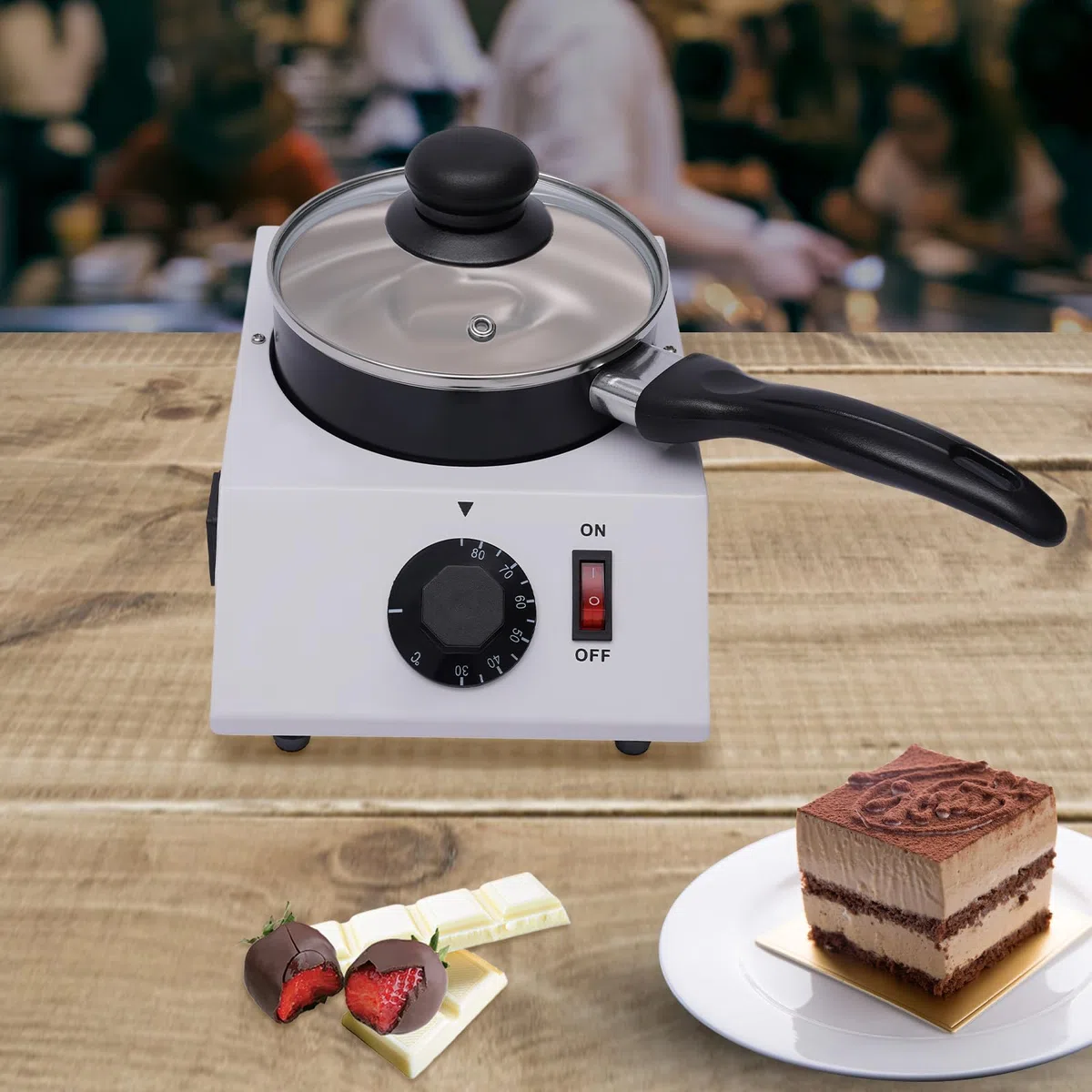 Fungitore elettrico di cioccolato, 40 W, per fusione di cioccolato, termosifone e top antiaderente per la cottura della busta