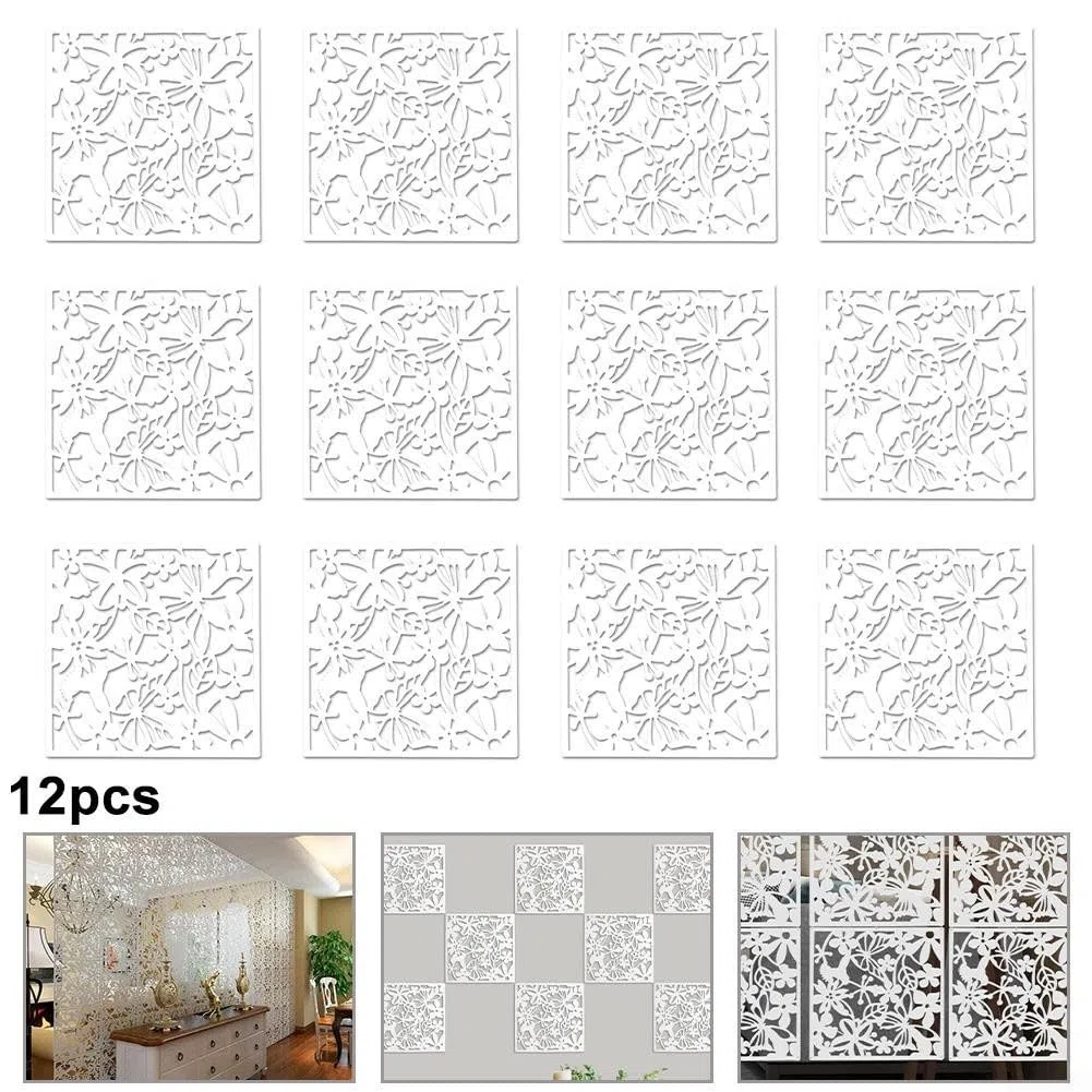 12 pannelli divisori da appendere, impermeabili, design cavo, divisorio per camera da letto, soggiorno, decorazione (bianco)