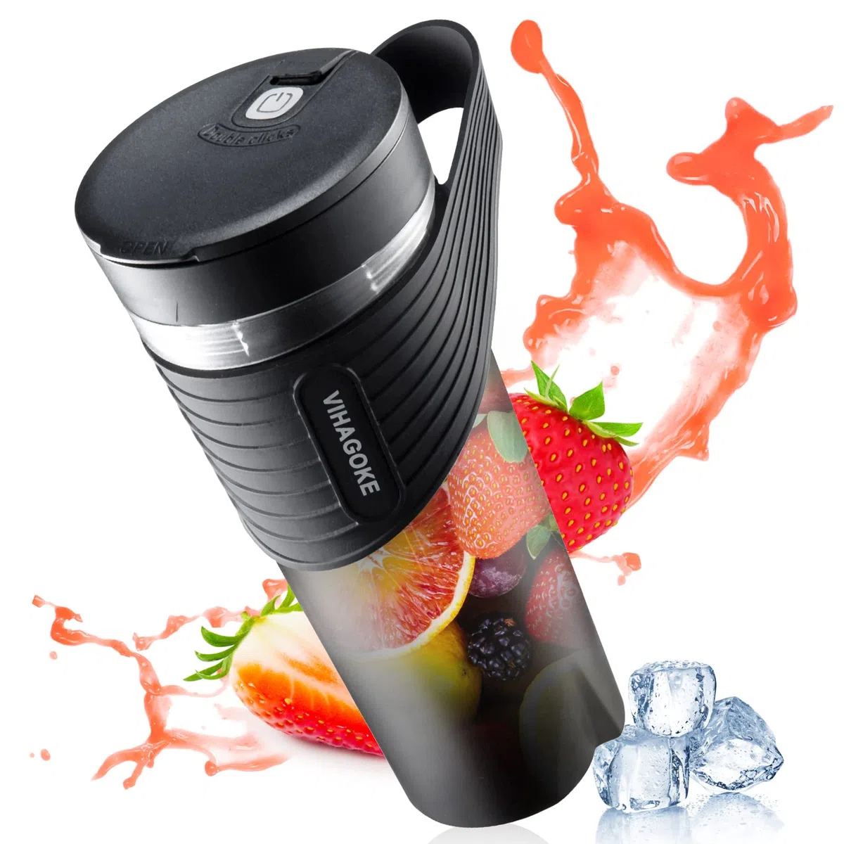 Mixer Smoothie Maker to Go, 460 ml, bottiglia Fresh Juice, 4000 mAh ricaricabile, 6 lame affilate, mini cannuccia in silicone, per viaggi e uso a casa, HD-07, nero