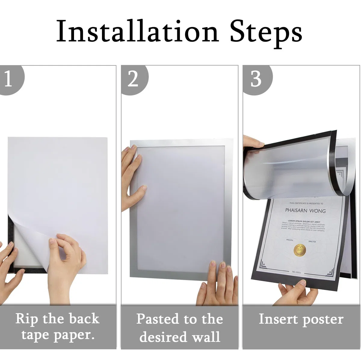 A4 Cornice Magnetica Autoadesiva per Espositore, Magnetic Cornice per Display su Superfici Lisce e Solide, Cambio Rapido, Confezione da 6, Argento