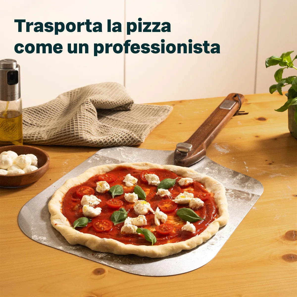 SILBERTHAL Pala per pizza corta - Acciaio inox 30 cm - Manico pieghevole - Proffessionale e rettangolare