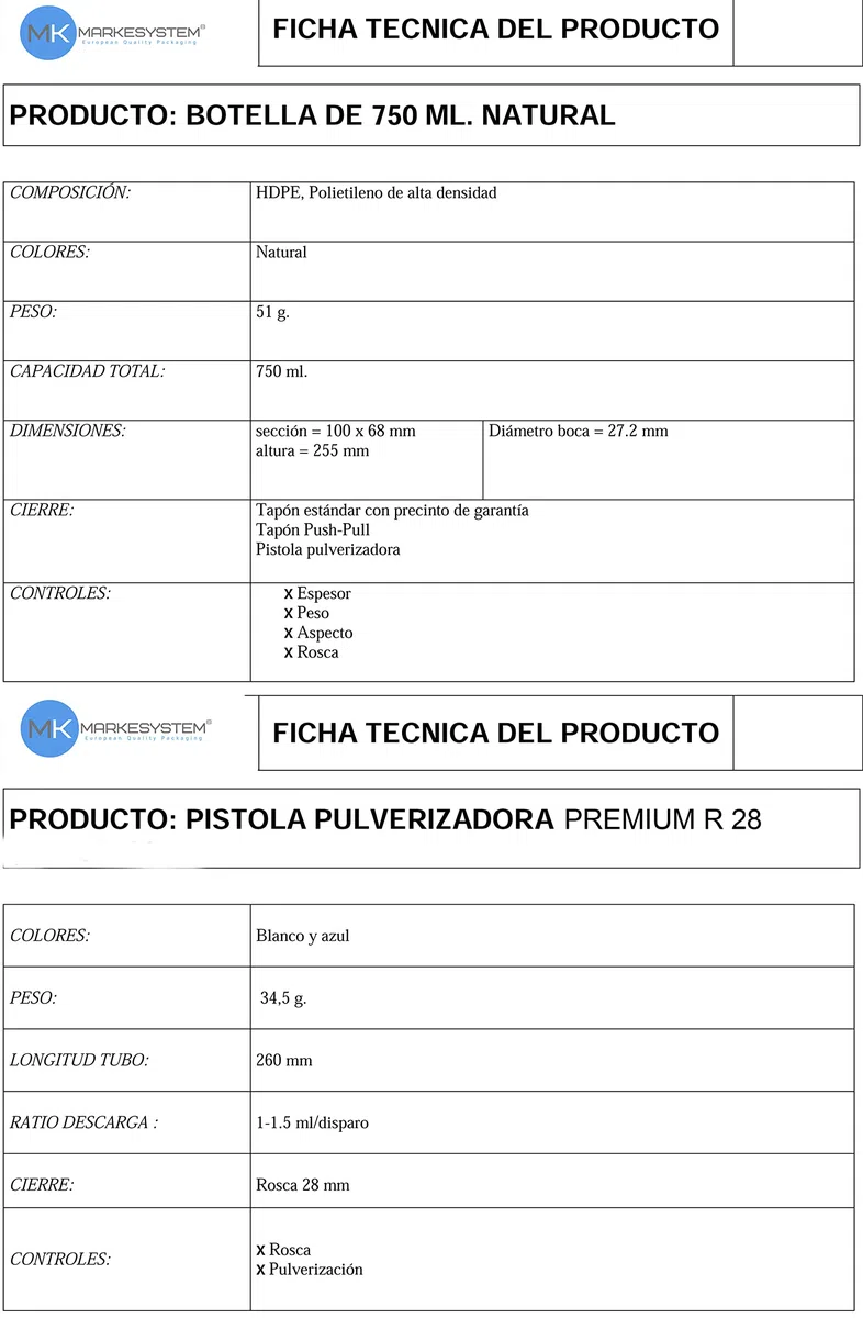 Flacone di plastica spray vuota da 750 ml (5 unità) Traslucido e riciclabile HPDE - casa e professionale - Pistola per prodotti chimici, liquidi, alcolici ecc.