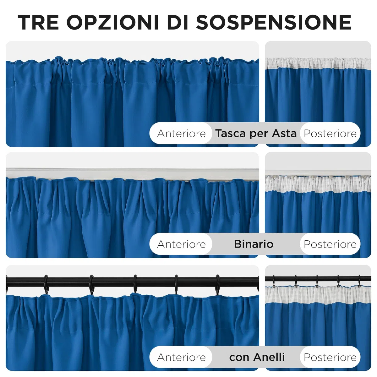 Joydeco Tende Oscuranti per Interni con Fettuccia 2 Pezzi L 140 x A 245 CM, Tende Termica Isolante Freddo e Caldo per Finestra Binario Camera da Letto e Soggiorno, Blu Reale
