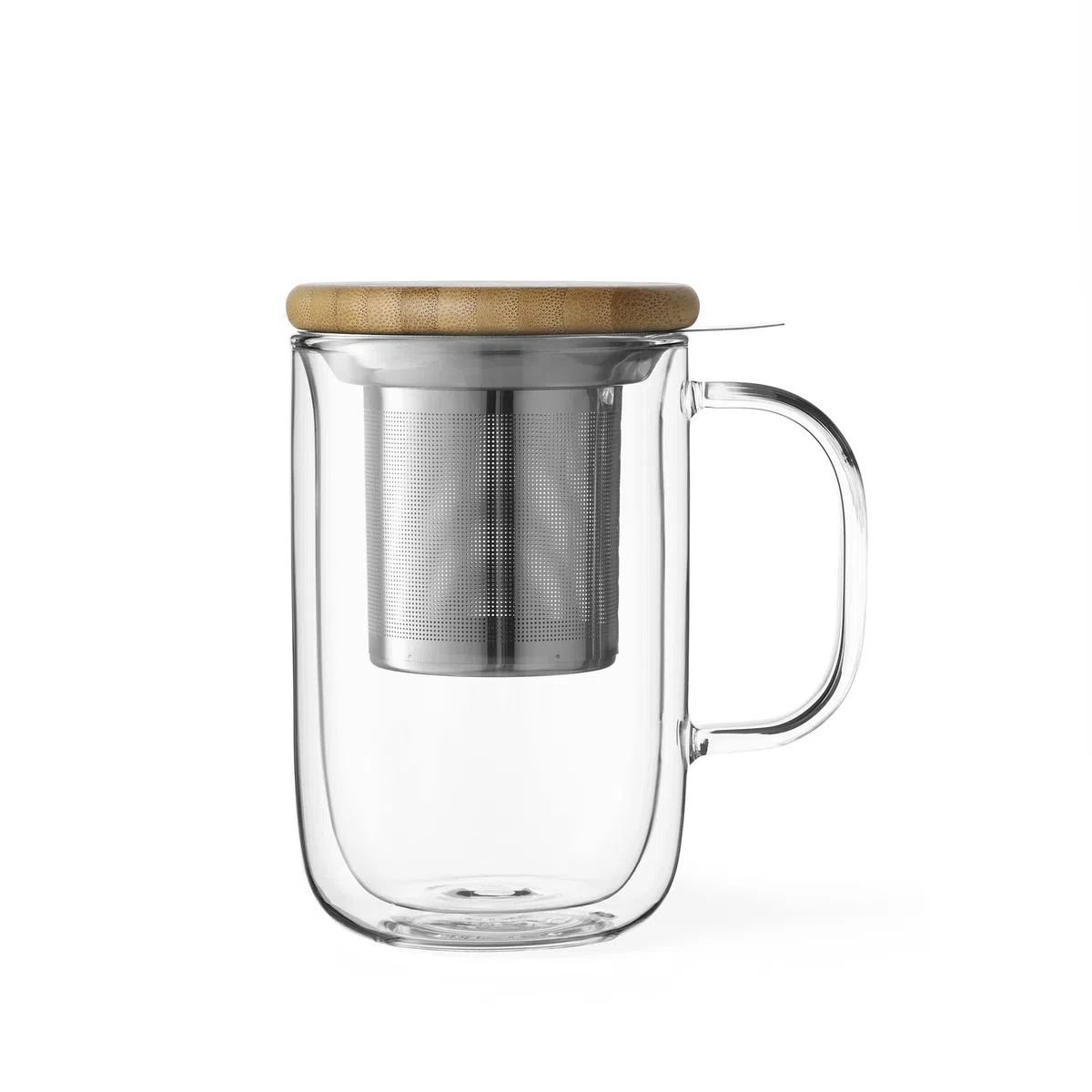 Tazza da tè in vetro borosilicato con coperchio in legno, tazza con infusore rimovibile in acciaio inox, tè sfuso, tè a foglia 0,5 l