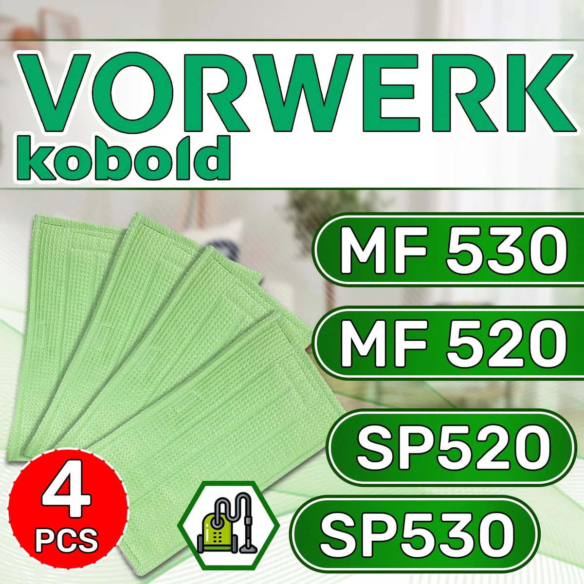 ONIX TECH 4 Pezzi Panni Lavapavimenti MF 530 MF 520 per Vorwerk Folletto Pulilava SP530 SP520