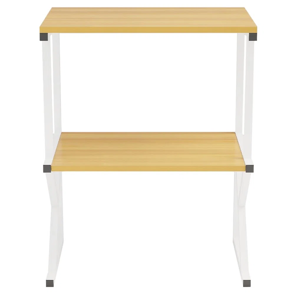 BAKAJI Mensola Porta Stampante Salvaspazio in Acciaio e Legno, Scaffalatura a 2 Ripiani con Piedini Anti Scivolo per Stampanti, Unità di Mensole Supporto da Ufficio Design Industrial (Beige + Bianco)