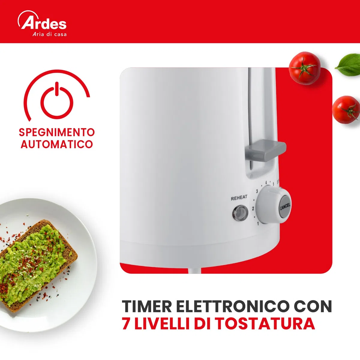 Ardes TOSTO SLEEK PLUS ARTOAST02 – Tostapane a 4 fette con pinze in acciaio inox, 7 livelli di doratura, 3 funzioni, vassoio raccogli briciole rimovibile e design elegante